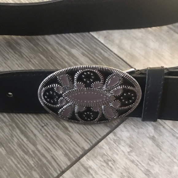 Vintage Black Belt Mauve Belt Buckle - Picture 4 of 5